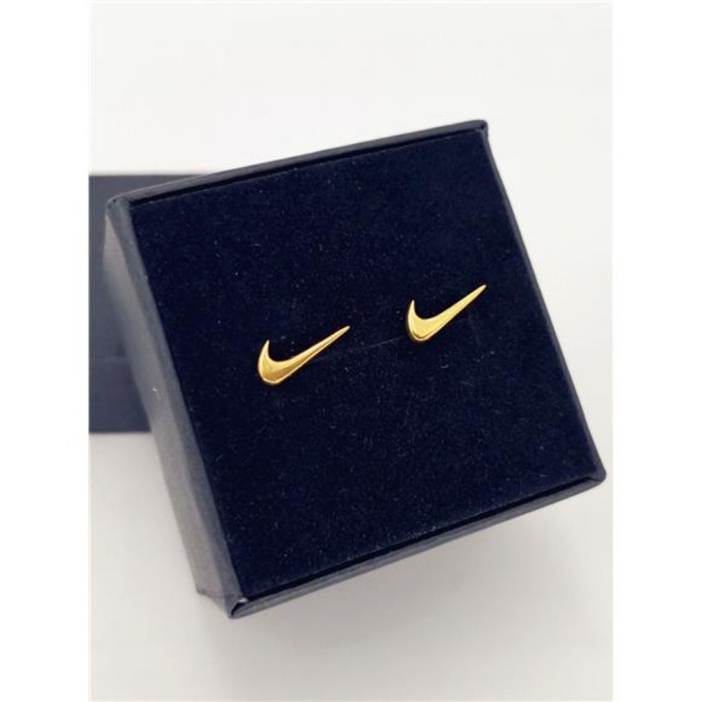 Nike Swoosh Gold - Plated Metal Stud Earrings, Pair, For Men or Women
